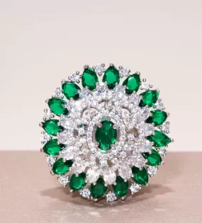 Aya White Gold & Emerald Indian Jewelry Cocktail Ring by Jaipur Rose