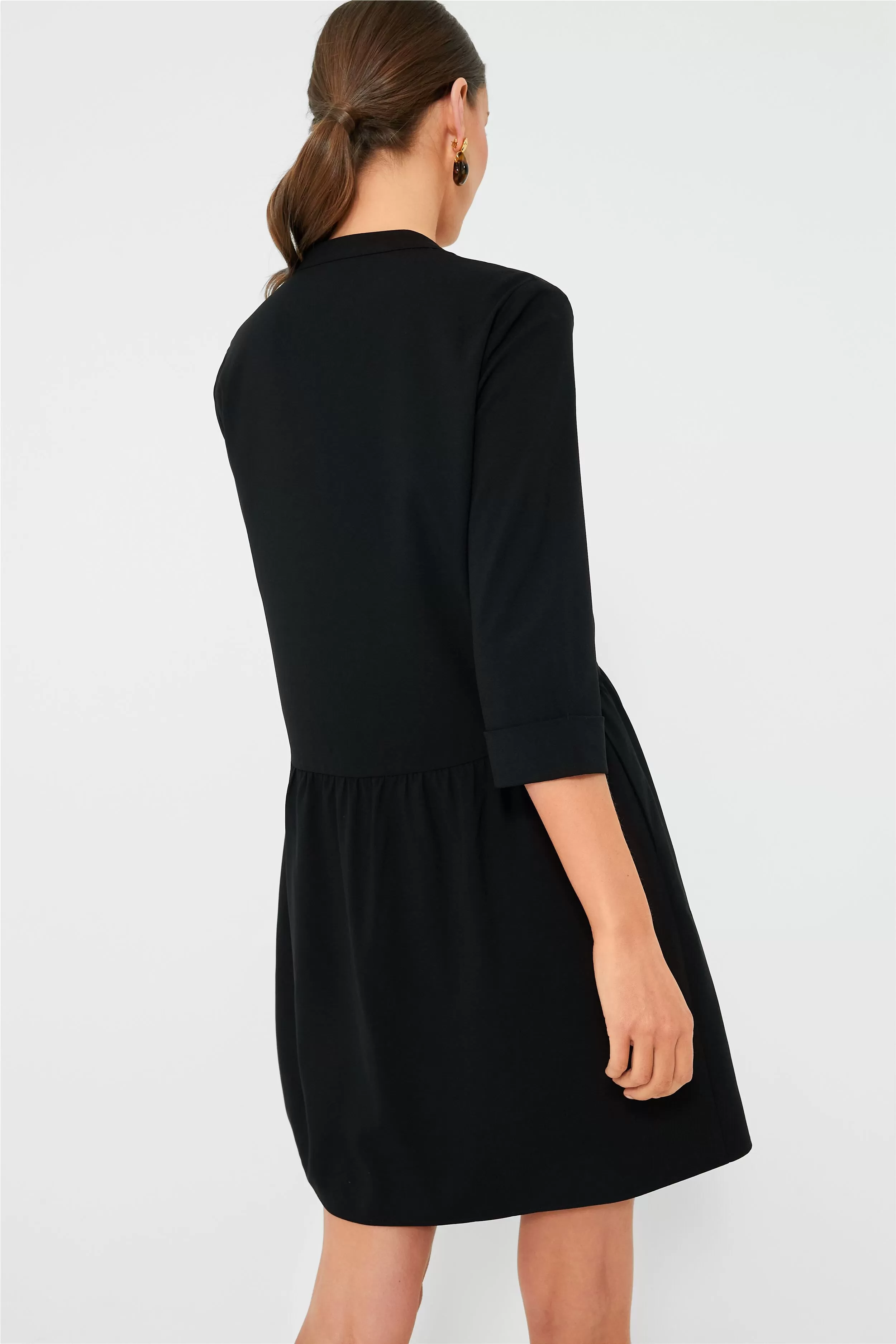 Black Stretch Crepe Royal Shirt Dress