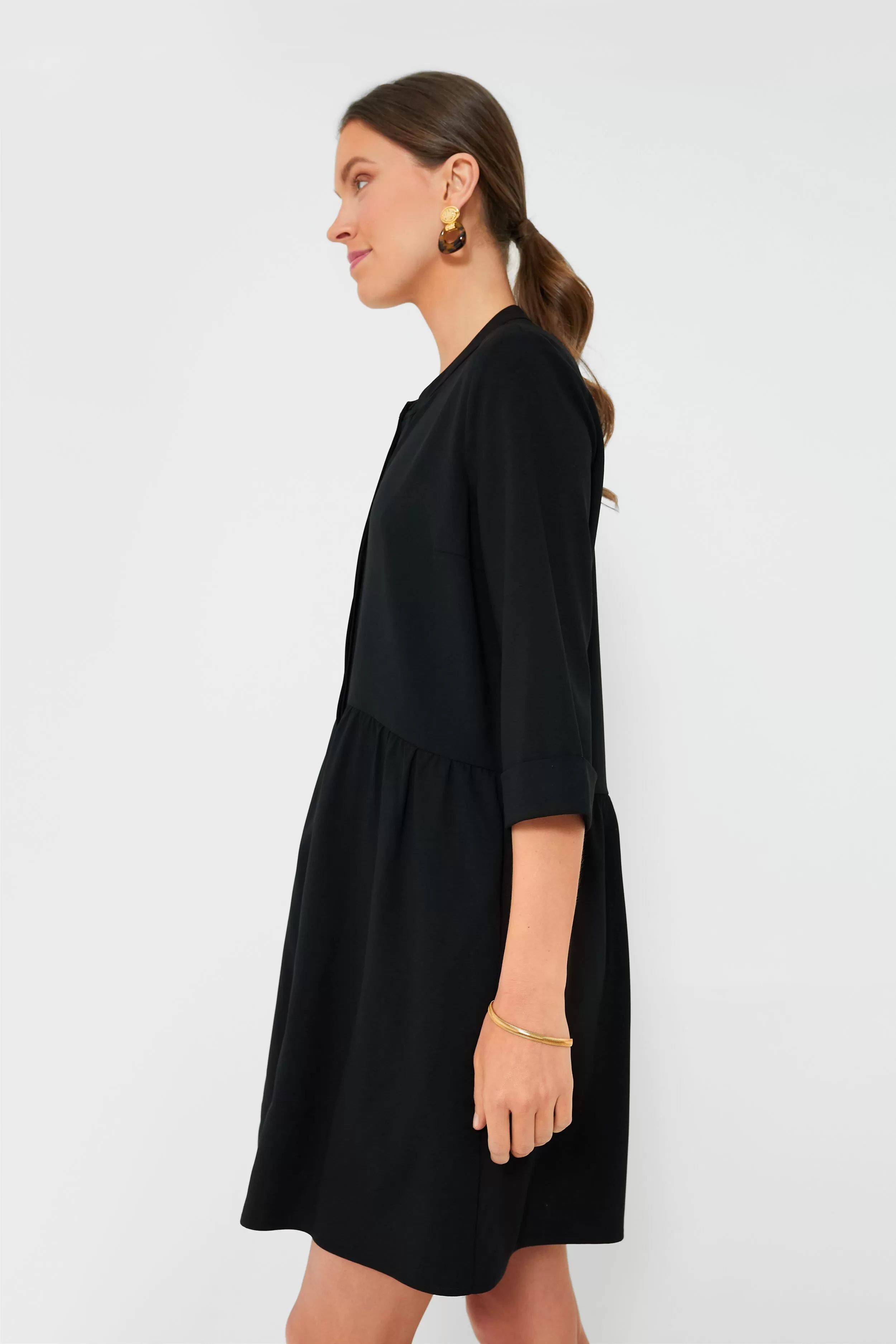 Black Stretch Crepe Royal Shirt Dress