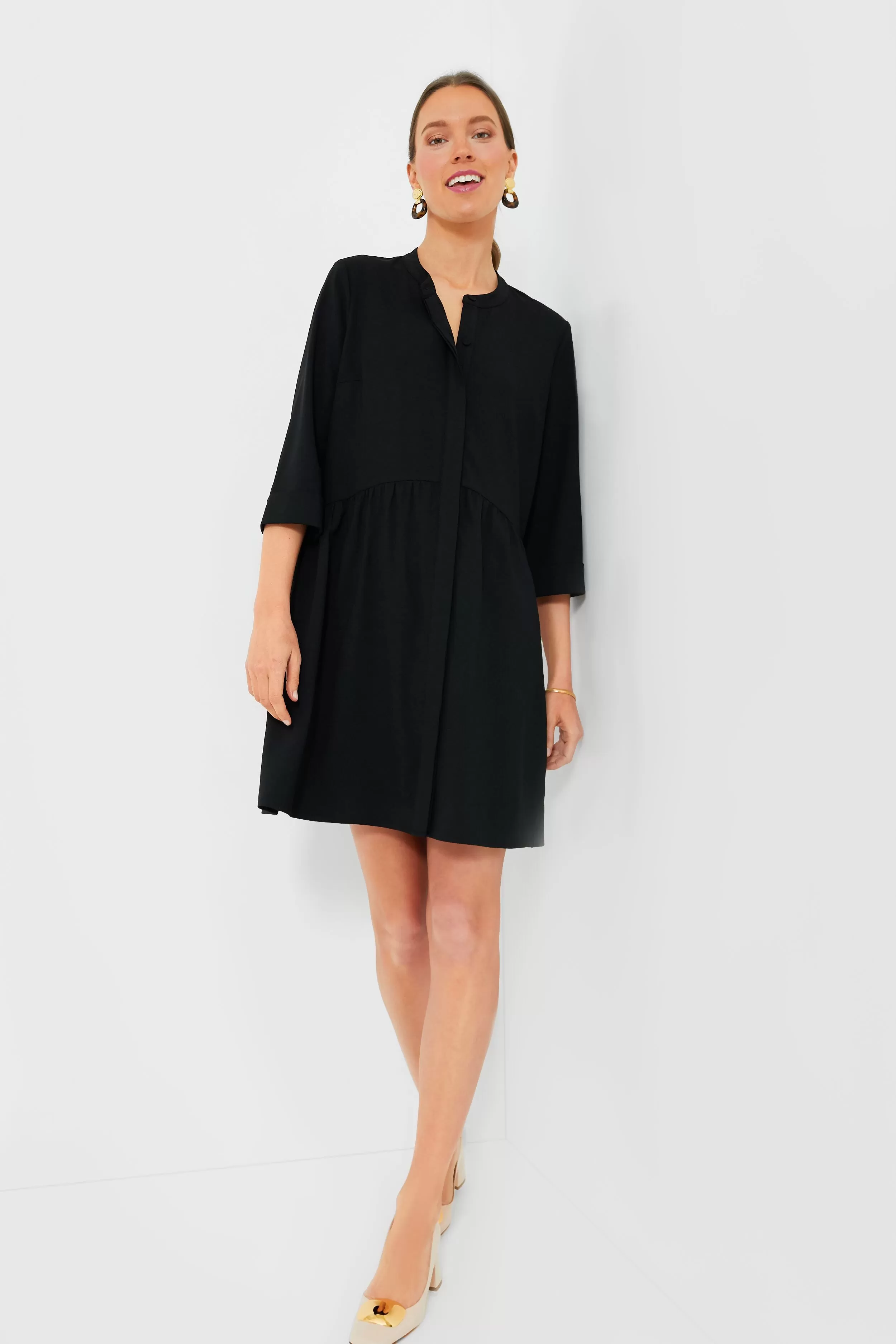 Black Stretch Crepe Royal Shirt Dress