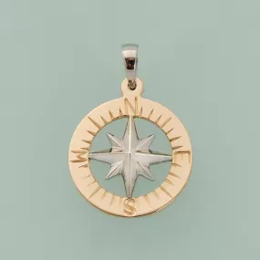 Compass Rose Classic 3/4 14K Two-Tone Gold Hand-Engraved Pendant