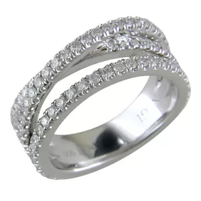 Diamond Crossover Band Ring Three Offset Rows in Platinum 1 Carat