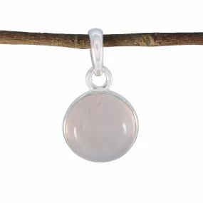 Riyo Bonny Gemstone Round Cabochon Pink Rose Quartz Sterling Silver Pendant Gift For Women