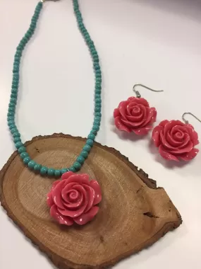 Rose Necklace and Earring Set